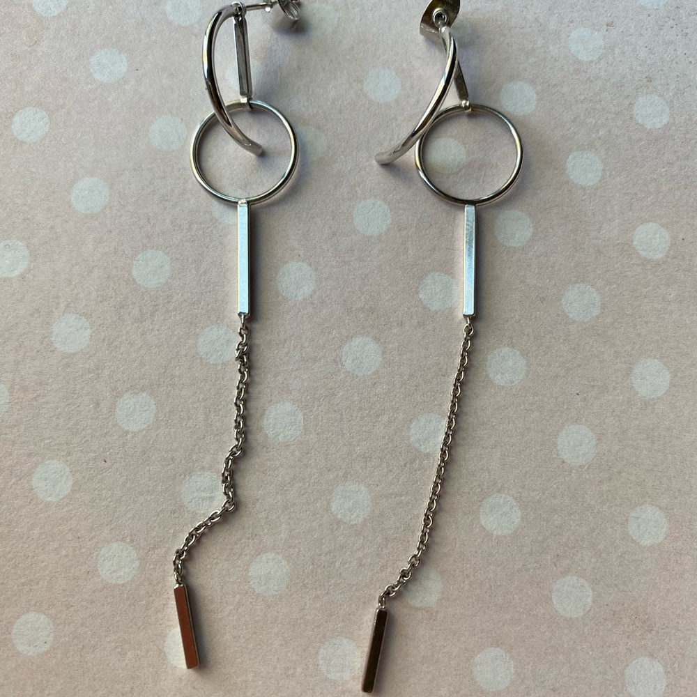 Silver linear ear jackets